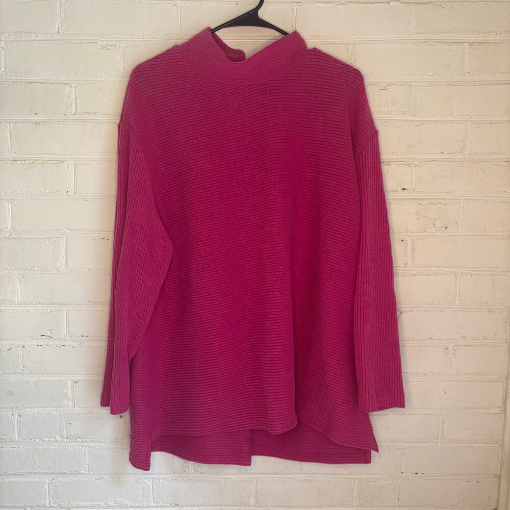 Lane Bryant Hot Pink Ribbed Turtleneck Sweater 14/16 Tunic Coquette Feminine